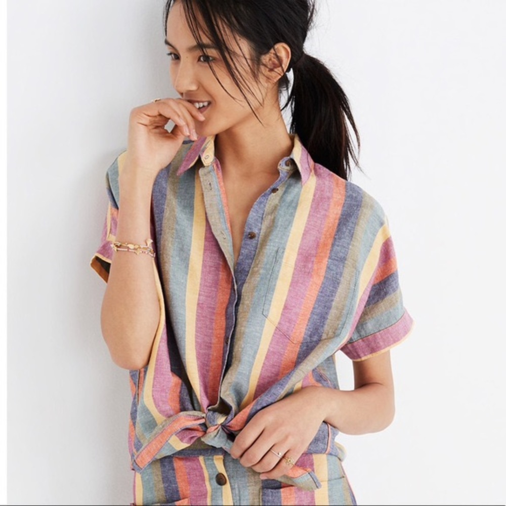 Madewell tie front button down shirt